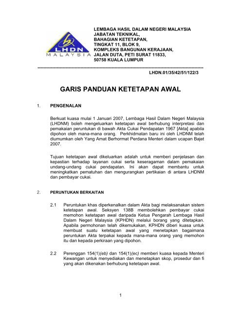 GARIS PANDUAN KETETAPAN AWAL - Lembaga Hasil Dalam Negeri