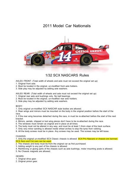 SCX Nascar Rules