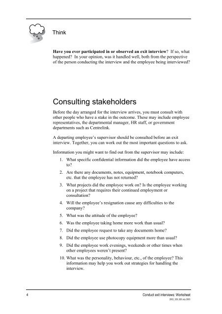 Conduct exit interviews worksheet - Flexible Learning Toolboxes