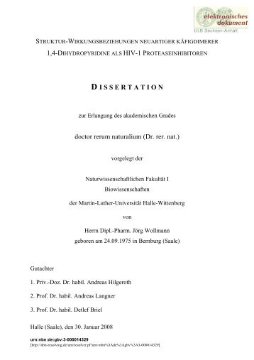 DISSERTATION doctor rerum naturalium - Martin-Luther-Universität ...