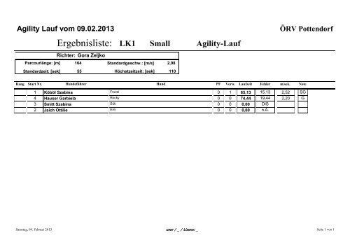 Agility Lauf vom 09.02.2013 - ÃRV Pottendorf