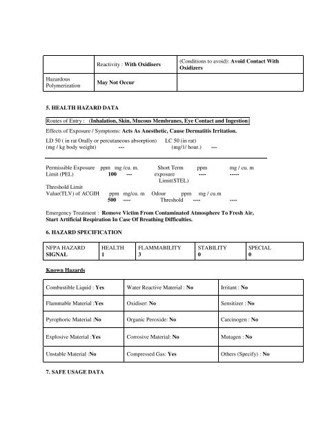 msds for naphtha - Mangalore Refinery and Petrochemicals Limited