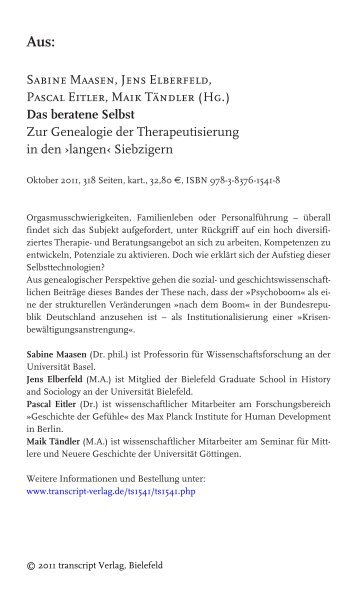 Sabine Maasen, Jens Elberfeld, Pascal Eitler, Maik Tändler (Hg ...
