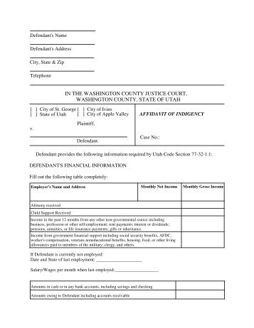 Affidavit of Indigency - Washington County, Utah