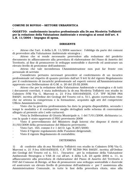 OGGETTO: conferimento incarico professionale alla Dr.ssa Nicoletta ...