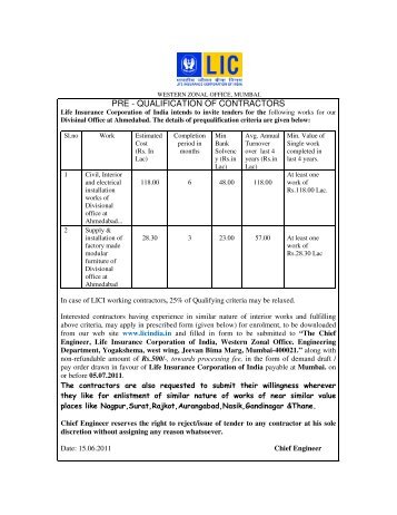 PRE - QUALIFICATION OF CONTRACTORS - Life Insurance ...