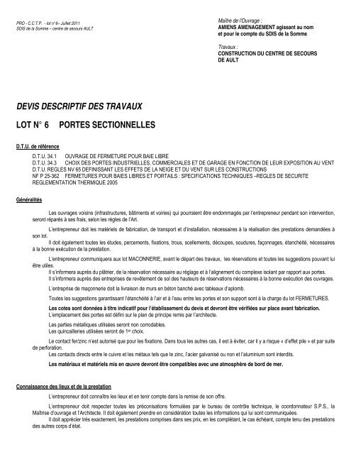 devis descriptif des travaux lot nÂ° 6 portes sectionnelles