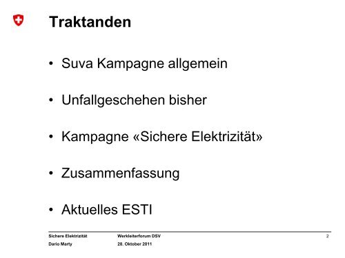 SUVA Kampagne Â«Sichere ElektrizitÃ¤t - DSV