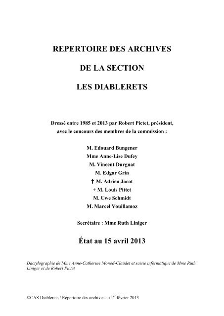 repertoire des archives de la section les diablerets - Club Alpin ...