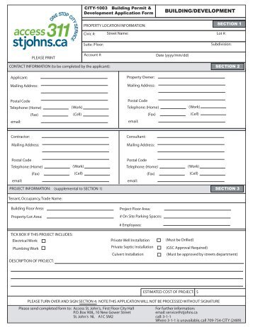 Building Permit and Development Application Form - City of St. John's