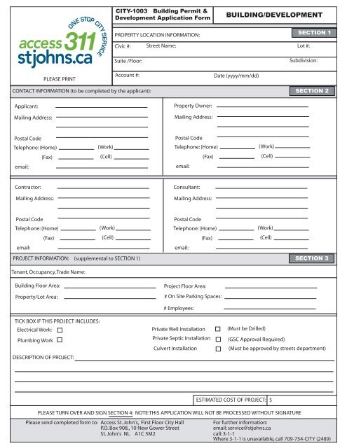 Building Permit and Development Application Form - City of St. John's