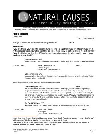 Place Matters - Transcript with Citations (pdf) - Unnatural Causes
