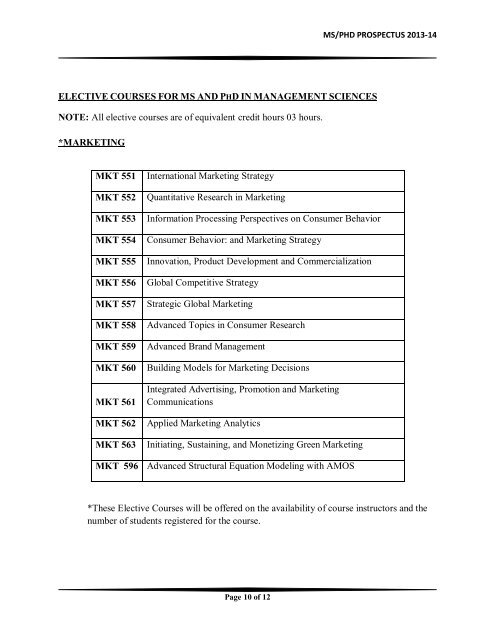 Course Schema for Phd (Management Science)