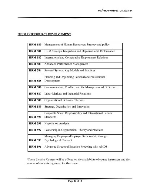 Course Schema for Phd (Management Science)