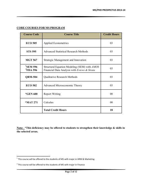 Course Schema for Phd (Management Science)