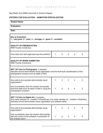 ANIMATION SPECIALIZATION Student Name Evaluators