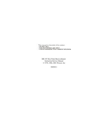 HR-33T Dew Point Microvoltmeter Instruction/Service Manual ...