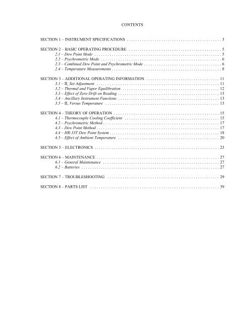 HR-33T Dew Point Microvoltmeter Instruction/Service Manual ...