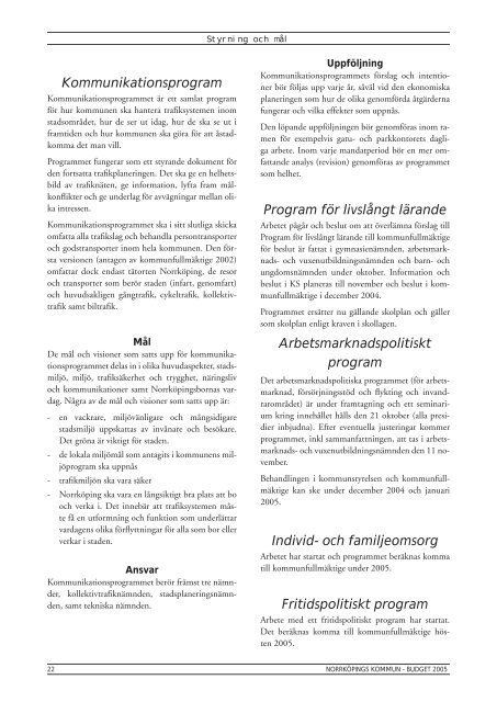 Budget 2005 - NorrkÃ¶pings kommun