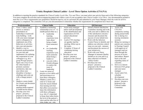 Clinical Ladder Level Two Option Activities Trinity Health