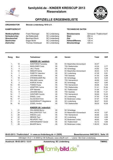 Ergebnisliste - Skiclub Lindenberg