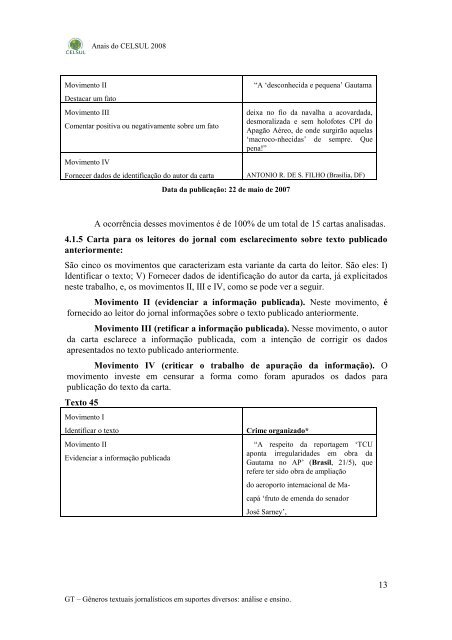 O gÃªnero carta do leitor: anÃ¡lise de exemplares ... - Celsul.org.br