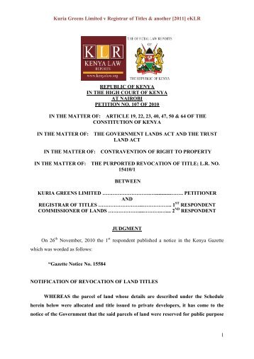 Kuria Greens Limited v Registrar of Titles & another - Kenya Law ...