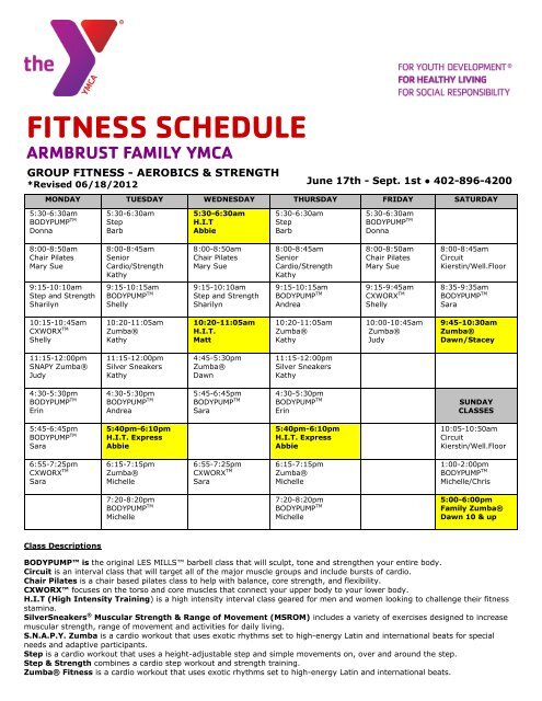 Fitness Schedule Armbrust Ymca