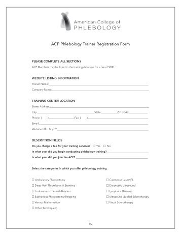 Training Database Application Form - American College of Phlebology
