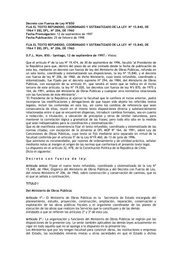 DFL-850 - Coordinación de Concesiones de Obras Públicas