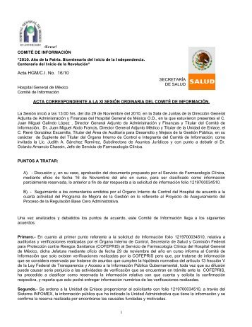 Acta HGM/C.I. No. 16/10 - Hospital General de México