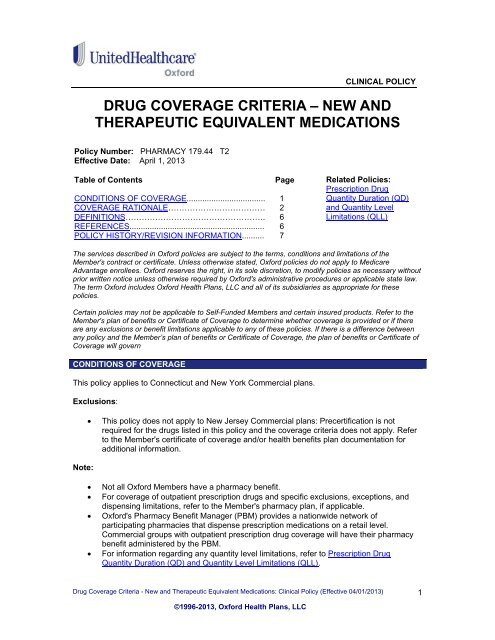 drug coverage criteria â new and therapeutic equivalent medications