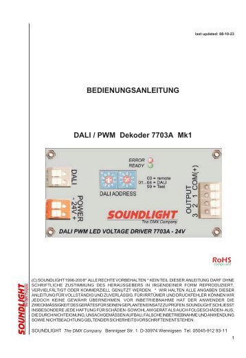 BEDIENUNGSANLEITUNG DALI / PWM Dekoder 7703A Mk1 RoHS