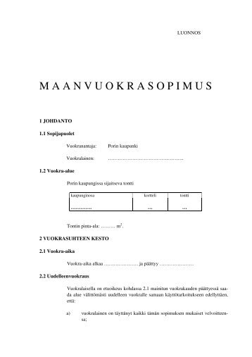 Omakotitontin vuokrasopimus - Pori