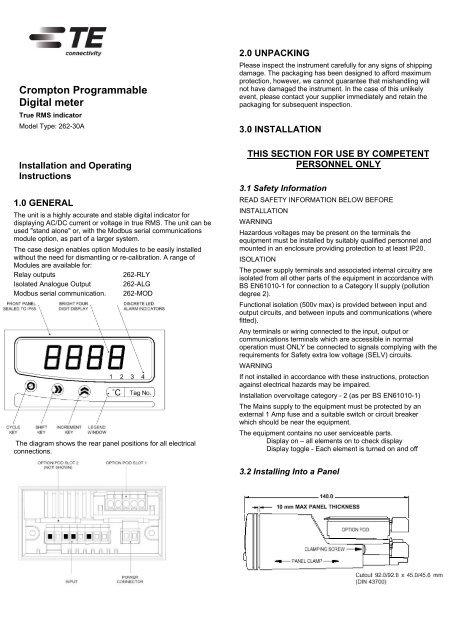 262-30A Installation &amp; Operation Manual - Crompton Instruments
