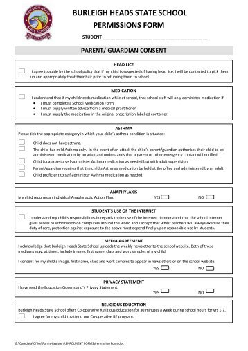 Permission form (PDF, 60 KB) - Burleigh Heads State School