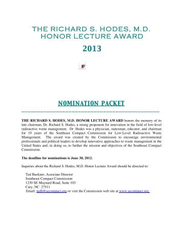 The Richard S. Hodes, M.D. Honor Lecture Award Nomination ...