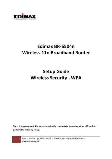 Edimax BR-6504n Wireless 11n Broadband Router Setup Guide ...