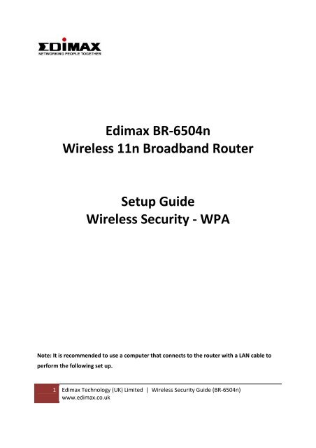 Edimax BR-6504n Wireless 11n Broadband Router Setup Guide ...