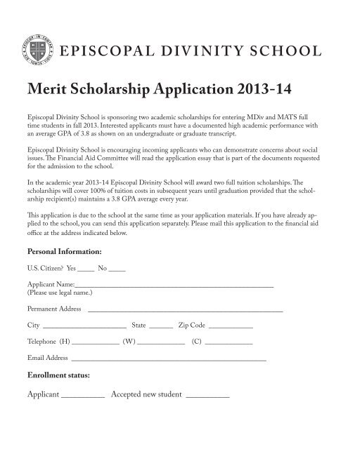 EDS Merit Scholarship Application [PDF] - Episcopal Divinity School