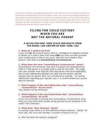 Non-Parent Filing for Child Custody - Rural Law Center of New York