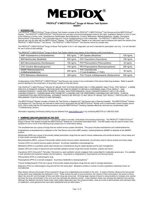 PROFILEÂ®-V MEDTOX ScanÂ® Drugs of Abuse Test System