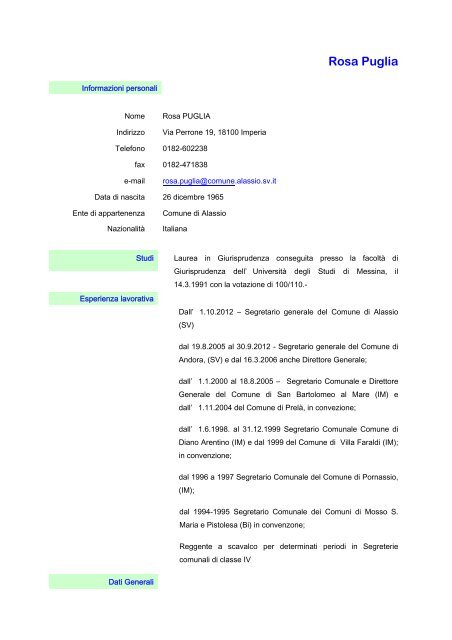 Curriculum Vitae - Comune di Alassio