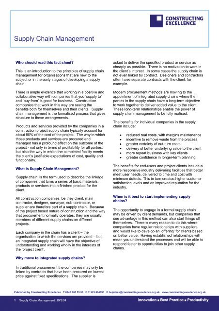 Supply Chain Management Factsheet - Constructing Excellence