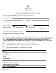 Coach and Placement Information Form