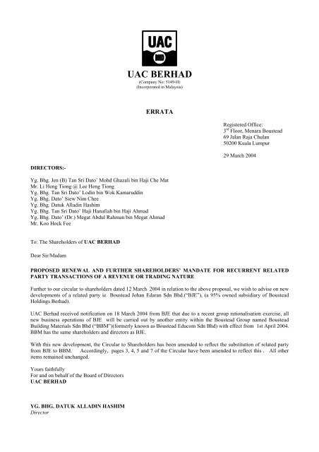UAC BERHAD - Bursa Malaysia