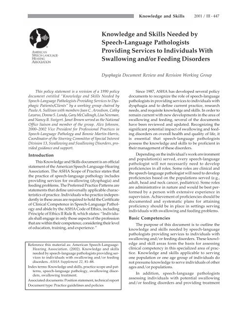 Knowledge and Skills Needed by Speech-Language ... - CSHA