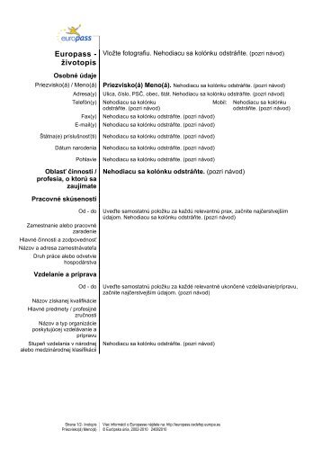 Europass - Å¾ivotopis - InformaÄnÃ© centrum mladÃ½ch