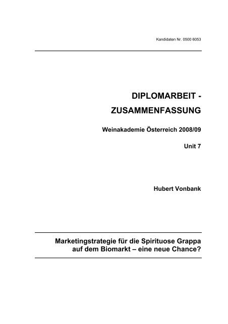 DIPLOMARBEIT - ZUSAMMENFASSUNG - Weinakademie ÃƒÂ–sterreich