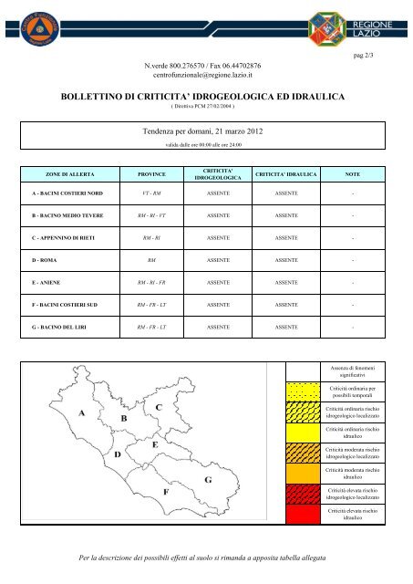 bollettino di criticita' idrogeologica ed idraulica - Regione Lazio